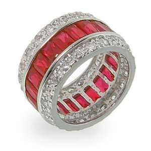 Ruby Red Sterling Silver CZ Anniversary Band Size 5 (Sizes 