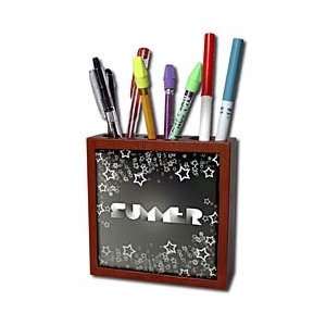   text with stars and tan colors   Tile Pen Holders 5 inch tile pen