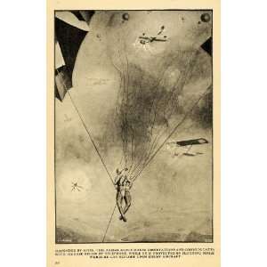  1918 Print Aerial Parachute Scout WWI Art M. F. Morris 