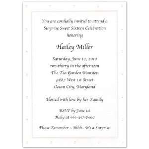    White Embossed Dotted Border Sweet 16 Invitations 