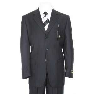  Sophisticated three button shadow stripe mens black suit 
