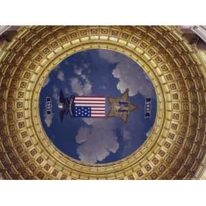  A Flag and State Emblem in the Dome of the Iowa State Capitol 