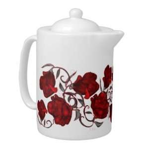  Red Roses on White Porcelain Teapot