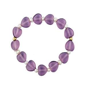 Junior Jewels 14k Gold FW Pearl and Purple Crystal Baby Bracelet (6 mm 