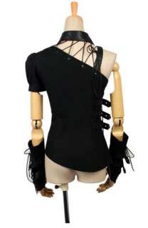 visual kei PUNK Rave Rock black Goth t shirt blouse with sleeve covers 