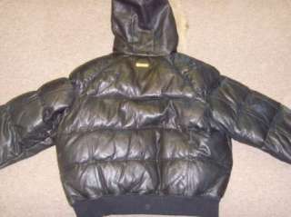BABYPHAT LEATHER DOWN BUBBLE BOMBER COAT COYOTE FUR TRIM WOMENS XL 