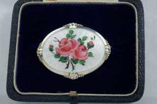 Vintage Arne Nordlie Norway Silver Guilloche Enamel Rose Flower Pin 