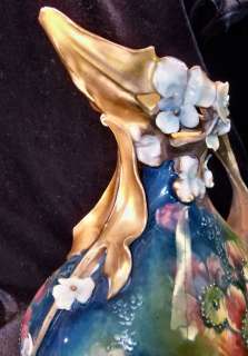 Carlsbad Austria Porcelain 3D Floral Pitcher/Vase  