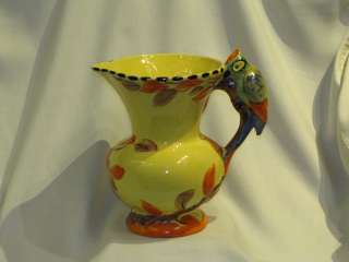 MAJOLICA WARE PARROT HANDLED PITCHER BY WADEHEATH  