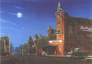 Picture Show Movie Theater Dr Pepper Model A LARGE Matted Art SIGNED 
