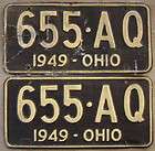 1949 OHIO LICENSE PLATE PAIR # 655 AQ WAFFLE ALUMINUM