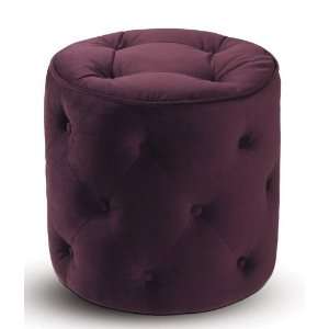  Round Ottoman with Tufted Buttons in Purple Velvet