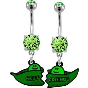 Two Peas in a Pod Best Friend Belly Ring   14g 3/8 Peridot Prong Set 