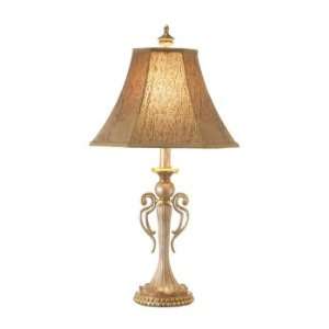 Washed Gold Double Arm Table Lamp With Softback Hex Shade Polyresin 14 