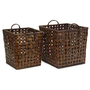  Set of 2 Weave Style Square Bamboo Storage Baskets