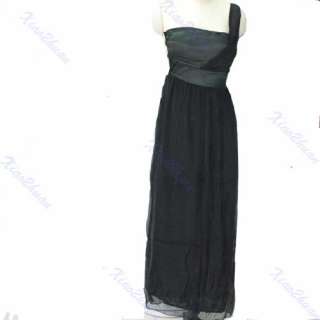 Women One shoulder Tulle Evening Gowns Long Dress Black  