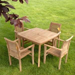    Square Table & 4 Balina Arm Chairs & Cushions Patio, Lawn & Garden