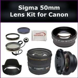  Sigma 50mm Lens, 0.45X Wide Angle Lens, 2X Telephoto Lens, Lens Cap