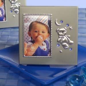  Silver Teddy Bear Frame w/Blue Crystals Baby