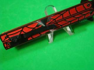 SS Black Web on Red Faux Butterfly Handle Stiletto Pocket Knife KN 