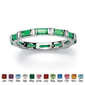   Sterling Silver Birthstone Eternity Band  May  Simulated Emerald