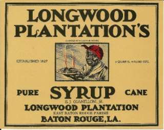 Longwood Plantations Syrup Can Label Baton Rouge,La LG  