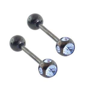   Blue Gems Straight Barbell Surgical Steel 14 Gauge (2 Pieces) Jewelry