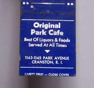 1930s? Original Park Café Moretti Cranston RI Matchbook  