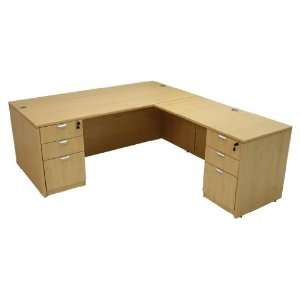  Maple L Shaped Rectangular Managers Desk w/6 Drawers
