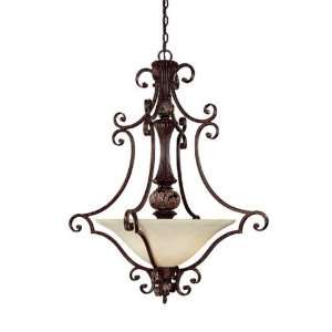   Collection 5 Light Pendant, Chesterfield Finish with Rust Scavo Glass