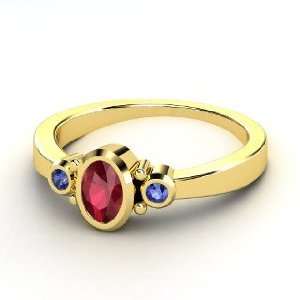  Kira Ring, Oval Ruby 14K Yellow Gold Ring with Sapphire 