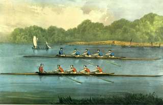 OLD PRINT HARVARD OXFORD SCULLING ROW RACE AUG 27 1869  