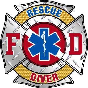   Diamond Plate Style Rescue Diver Firefighter/EMT Exterior Window Decal