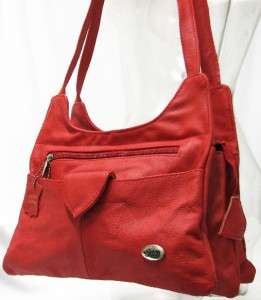 Organizer Purse Red Genuine Leather Travel Shoulder Bag Medium Satchel 