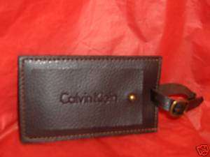 NEW CALVIN KLEIN LUGGAGE TRAVEL TAG BROWN LEATHER LOOK  