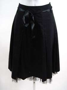 AVENUE MONTAIGNE Black A Line Pleated Satin Bow Skirt 1  