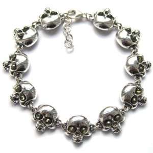  Green Amber and Sterling Silver Pirate Skull Bracelet, 8 