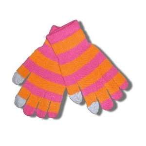    Pink and Orange Striped Touch Screen Knit Gloves Electronics