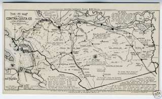 1915 Postcard Map of Contra Costa County CA  
