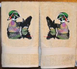   DUCK   STUNNING & LARGE  2 EMBROIDERED HAND TOWELS by Susan  