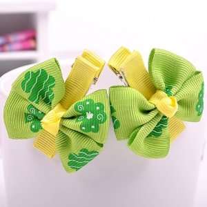  Baby Girls Green Tree Bow  Set of 2 Clips Baby