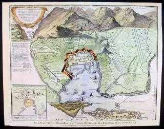 1745 Tindal Antique Map Siege of Toulon France in 1707  