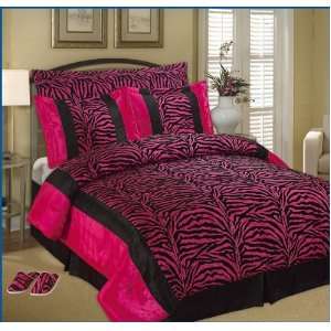  Set, Pink and Black Zebra Beautiful Flocking Comforter Bedding Set 