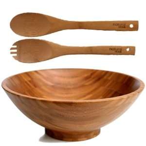   Bamboo Salad Serving Bowl and Tongs Set Collection