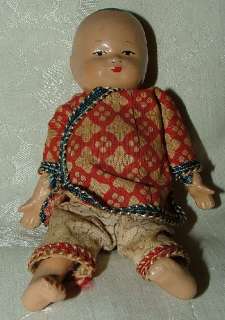 Early 1900 Compo Mini Chinese Baby Doll Red Jacket L@@K  