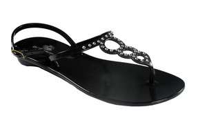 New DPN Shoes DWS1066 Lady Crystal Jelly Sandals Black Size 10  