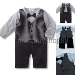 Baby Boy Long Sleeves Gentleman Costume Black & Grey Vest Onepieces 1 