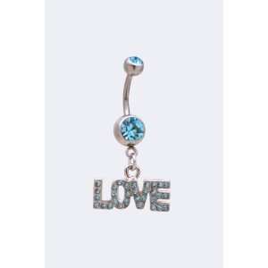 Belly Button Ring ~ Surgical Steel w/ Aqua Colored Rhinestone Accents 