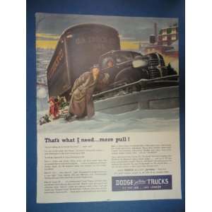 Dodge Trucks Print Ad. Orinigal 1947 Vintage Magazine ad. man pulling 