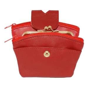    100% Leather Triple Change Purse Red #92805